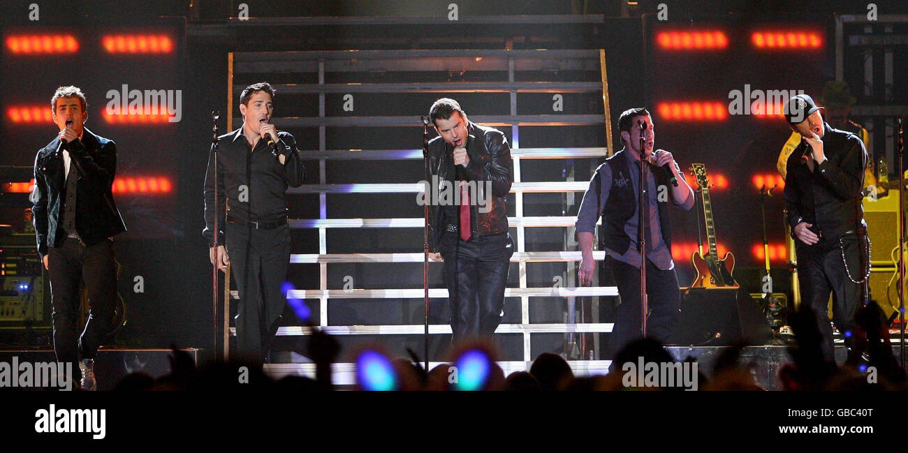 New Kids on the Block Concert - Manchester. New Kids on the Block perform on stage at Manchester's Evening News Areana. Stock Photo