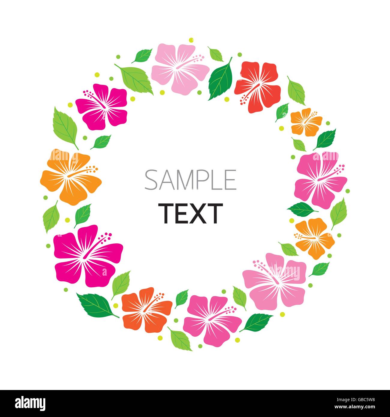 Hibiscus Wreath, Flowers, Tropical, Summer, Border, Wreath Stock Vector