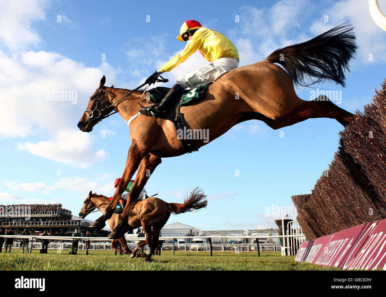 Joe Lively ridden by Joe Tizzard on their way to victory in the Letheby & Christopher Steeple Chase during the Festival Trials Day at Cheltenham Racecourse, Gloucestershire. Stock Photo