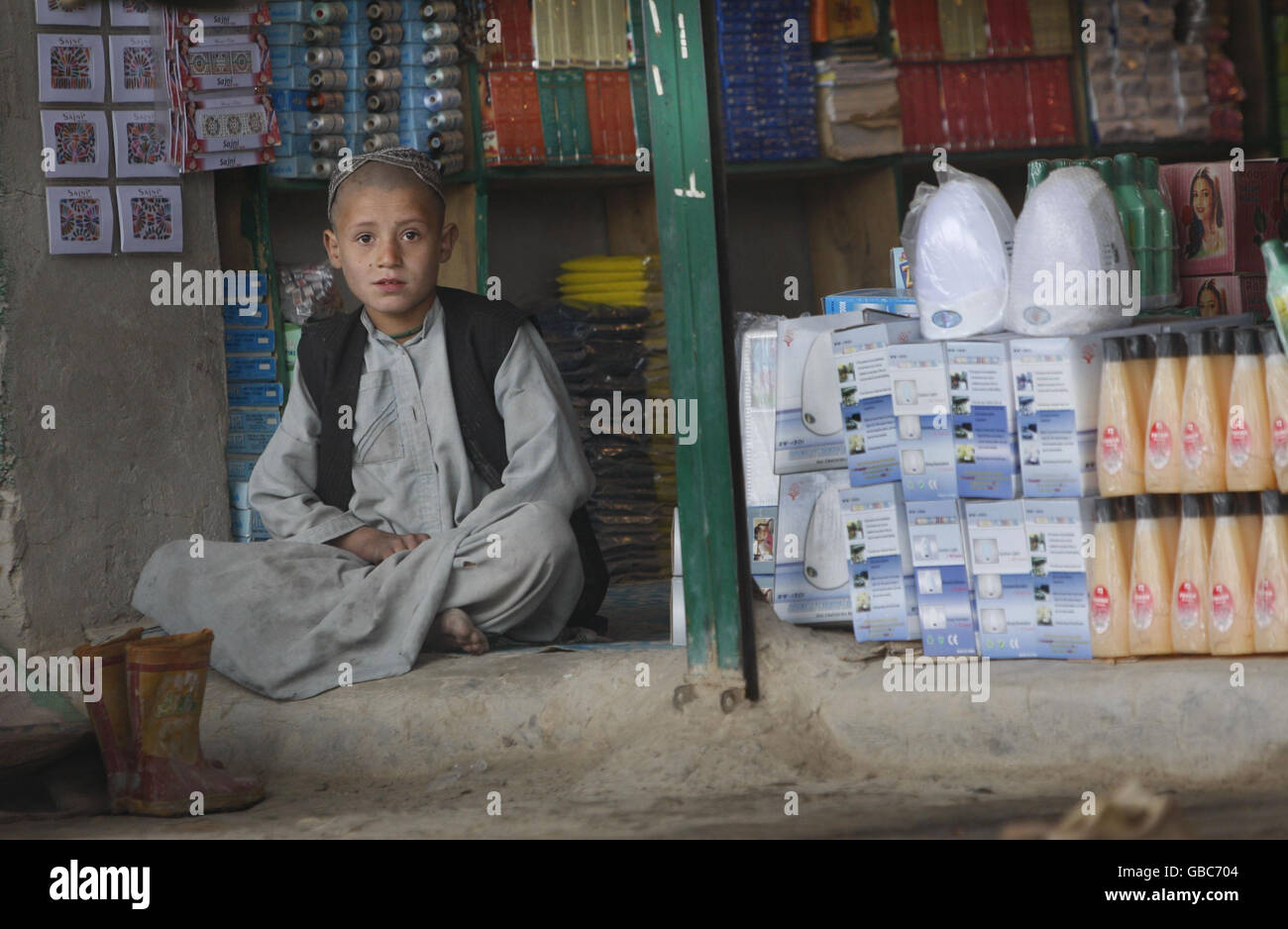 A local boy in Sangin DC in the Helmand province of Afghanistan. Stock Photo