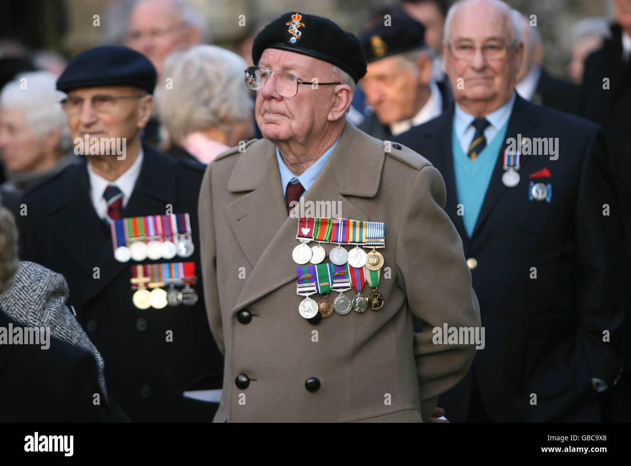 Veterans leave the St Leonards church following the funeral service of