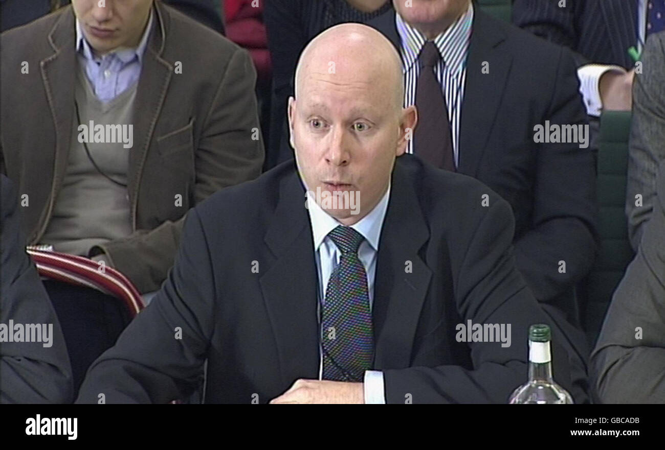 Ziggy Sieczko, from KSFIOM Action Group speaks at the treasury committee meeting on the banking crisis, with representatives of investors in the Thatcher Room, Porticullis House, central London. Stock Photo