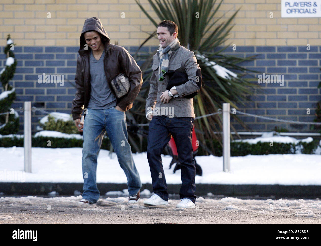 Tottenham Hotspurs Jermaine Jenas (left) and Robbie Keane leaves after a Training Session at The Lodge Training Camp Chigwell, Essex. Stock Photo