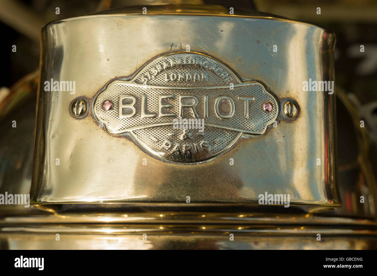 BLERIOT is a name more often associated with aaviation. Here it appears on a 100 years old oil lamp fitted to a Belsize automobi Stock Photo