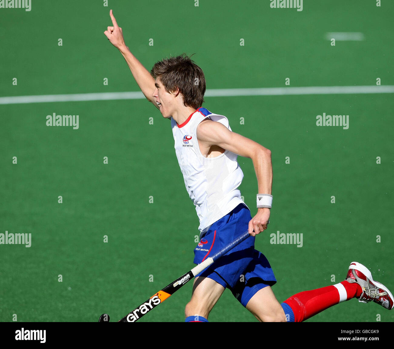 Chris Gregg celebrate a goal in the bronze medal game against Malaysia at the Australian Youth Olympic Festival, Sydney Olympic Park, 18-01-09 Stock Photo