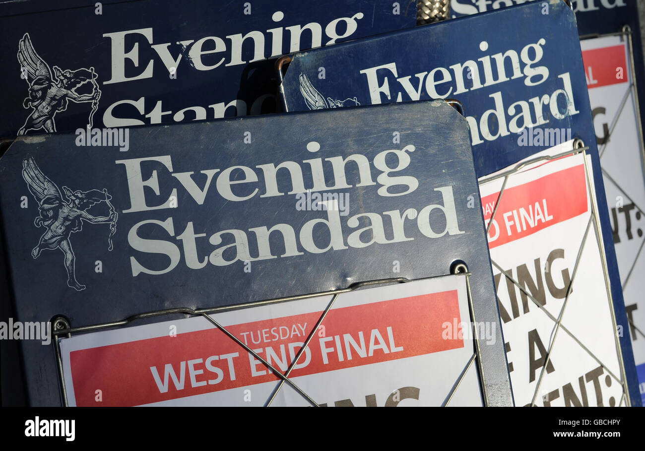 Evening Standard to be sold. Evening Standard bills in London. Stock Photo
