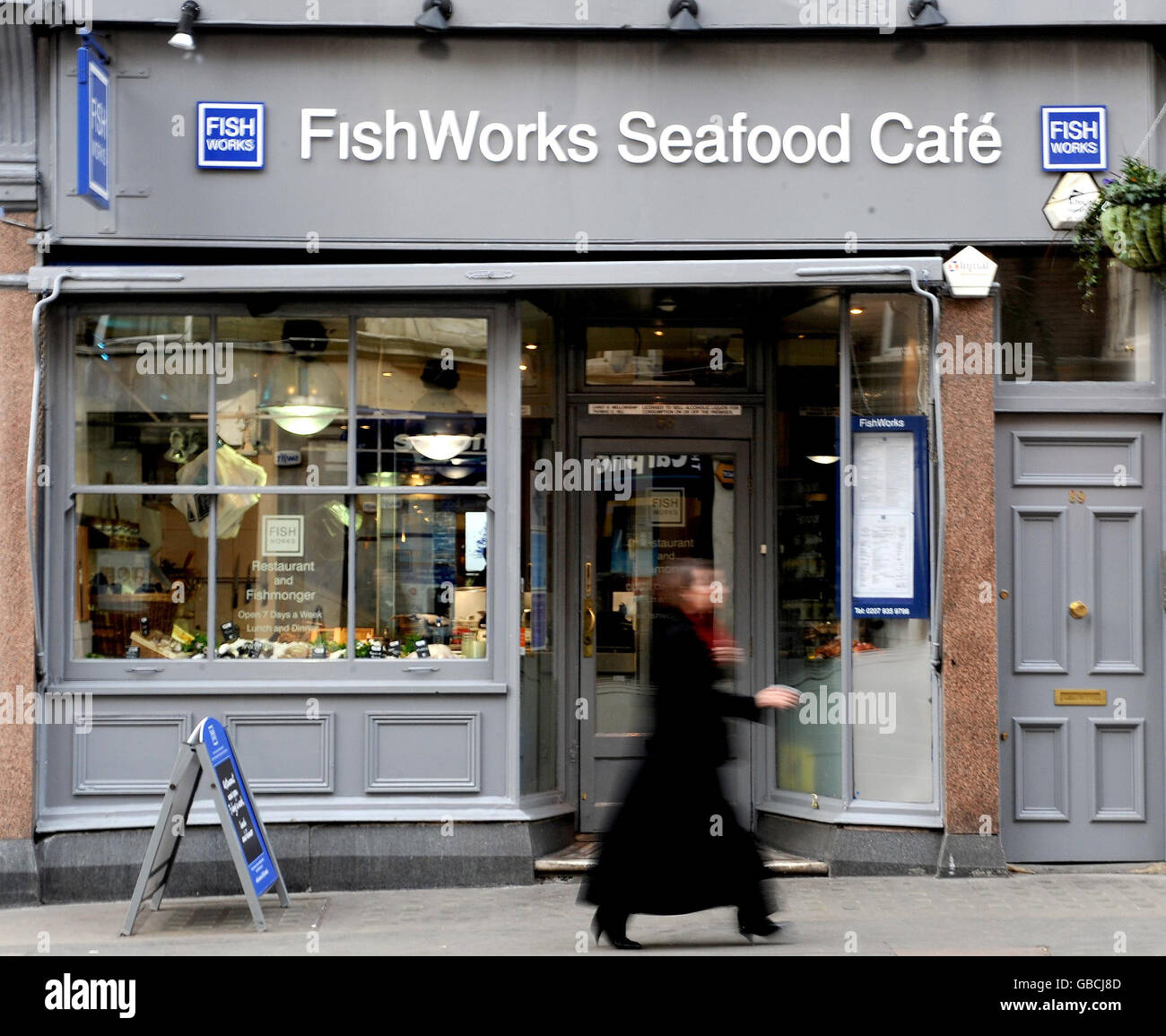 General view of a Fishworks restaurant on Marylebone High Street, London. Stock Photo