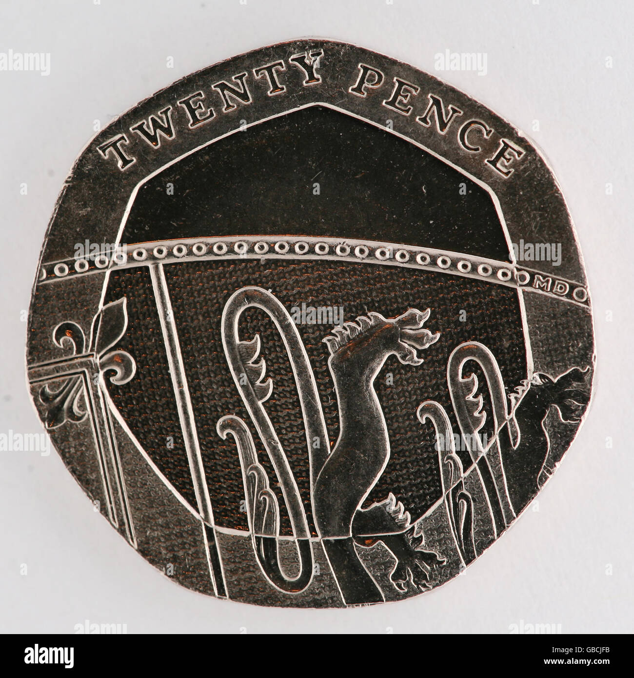 UK Coins. A twenty pence piece. Stock Photo