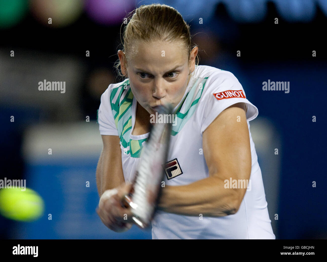Australia's Jelena Dokic in action during her match against Denmark's Caroline Wozniacki Stock Photo