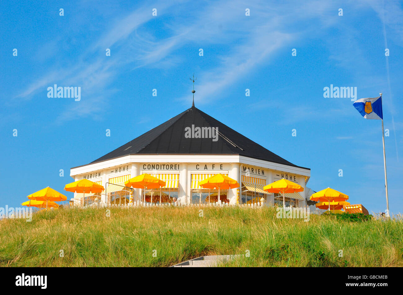 Pavillon, Vegetation, Nordsee, UNESCO-Welterbe, Norderney, Strandcafe, Marienhoehe, Niedersachsen, Deutschland / Marienh÷h Stock Photo