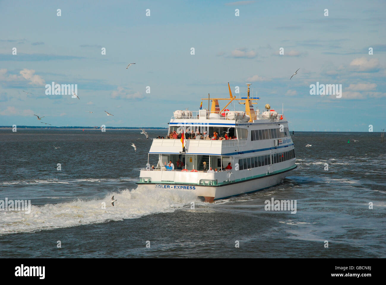Ausflugsschiff, Nordsee, Insel Amrum, Schleswig-Holstein, Deutschland Stock Photo