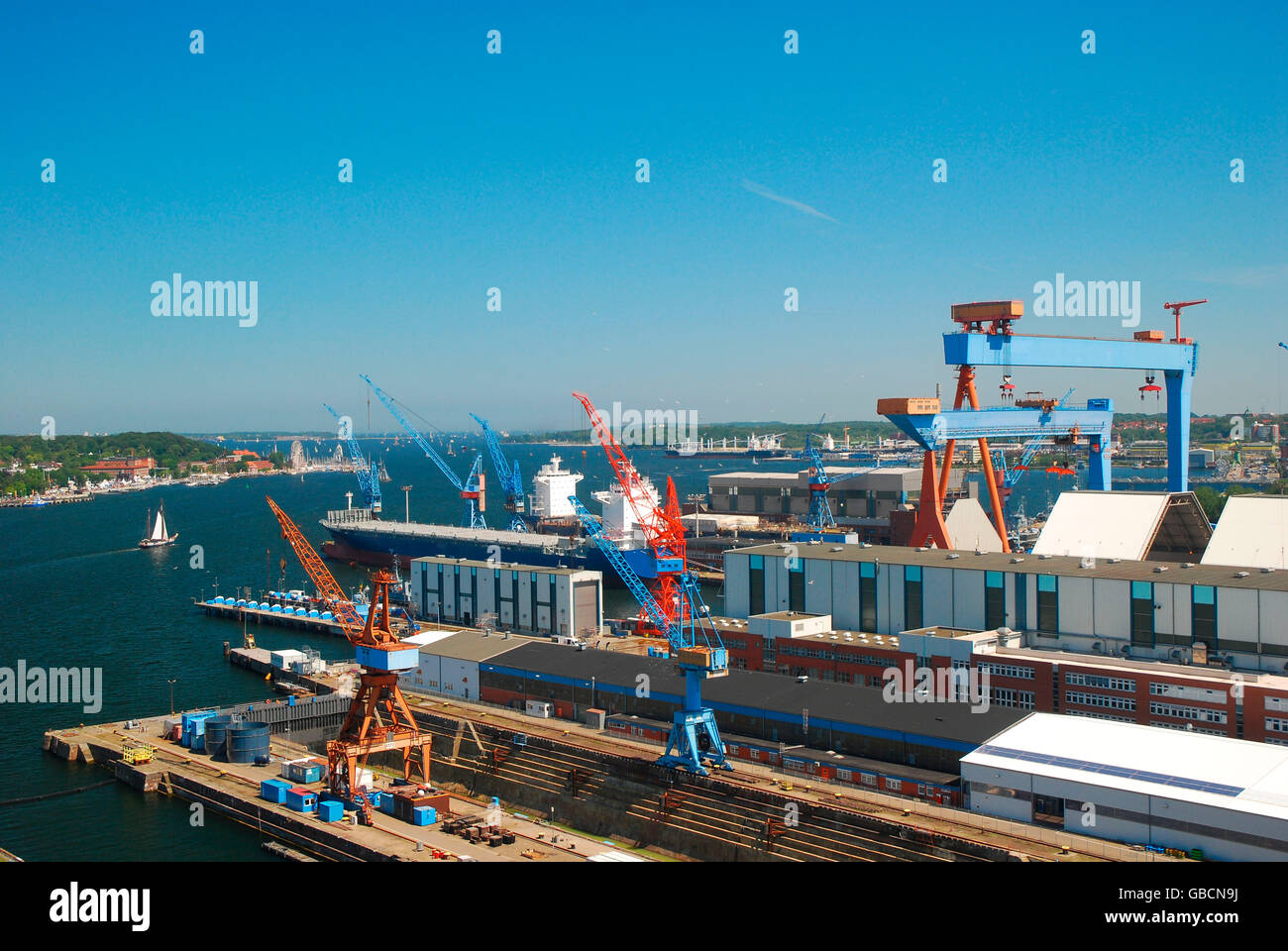 Innenfoerde, Foerde, Werft, Werftanlagen, Schiffbau, Kiel, Schleswig-Holstein, Deutschland Stock Photo