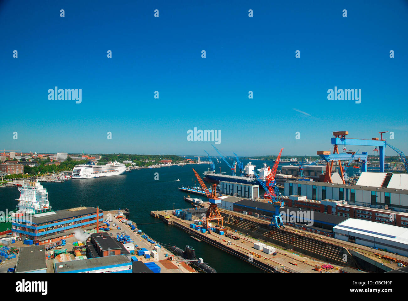 Innenfoerde, Foerde, Werft, Werftanlagen, Schiffbau, Kiel, Schleswig-Holstein, Deutschland Stock Photo