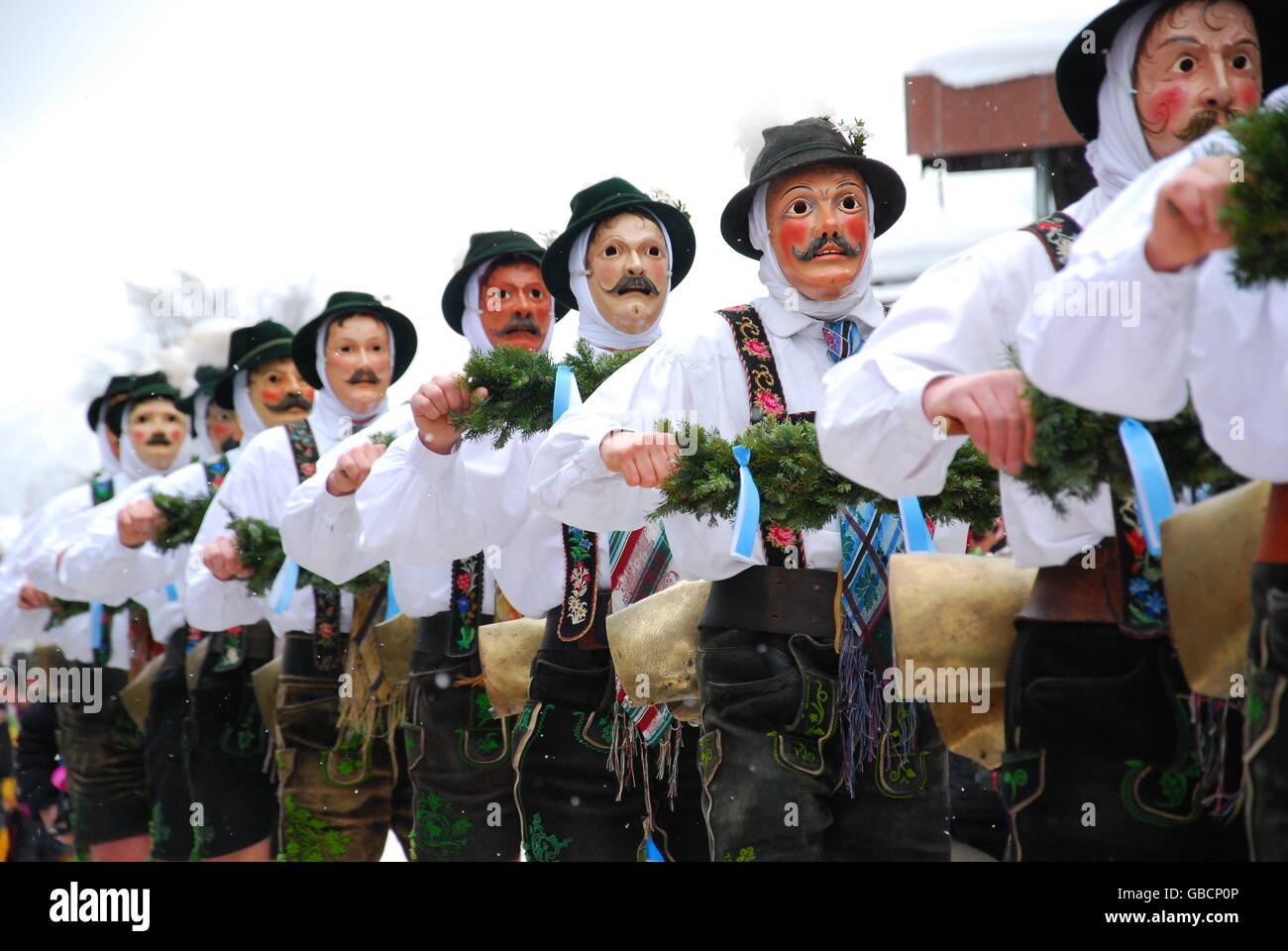 Brauchtum, Tradition, Fasching, Schellenruehrer, Mittenwald, Bayern, Schellrührer Stock Photo 