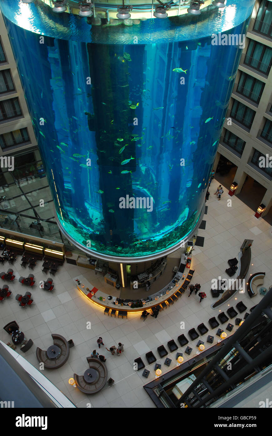 Aquarium in Hotel lobby, Hotel Radisson, Berlin, Germany / AquaDom Stock Photo