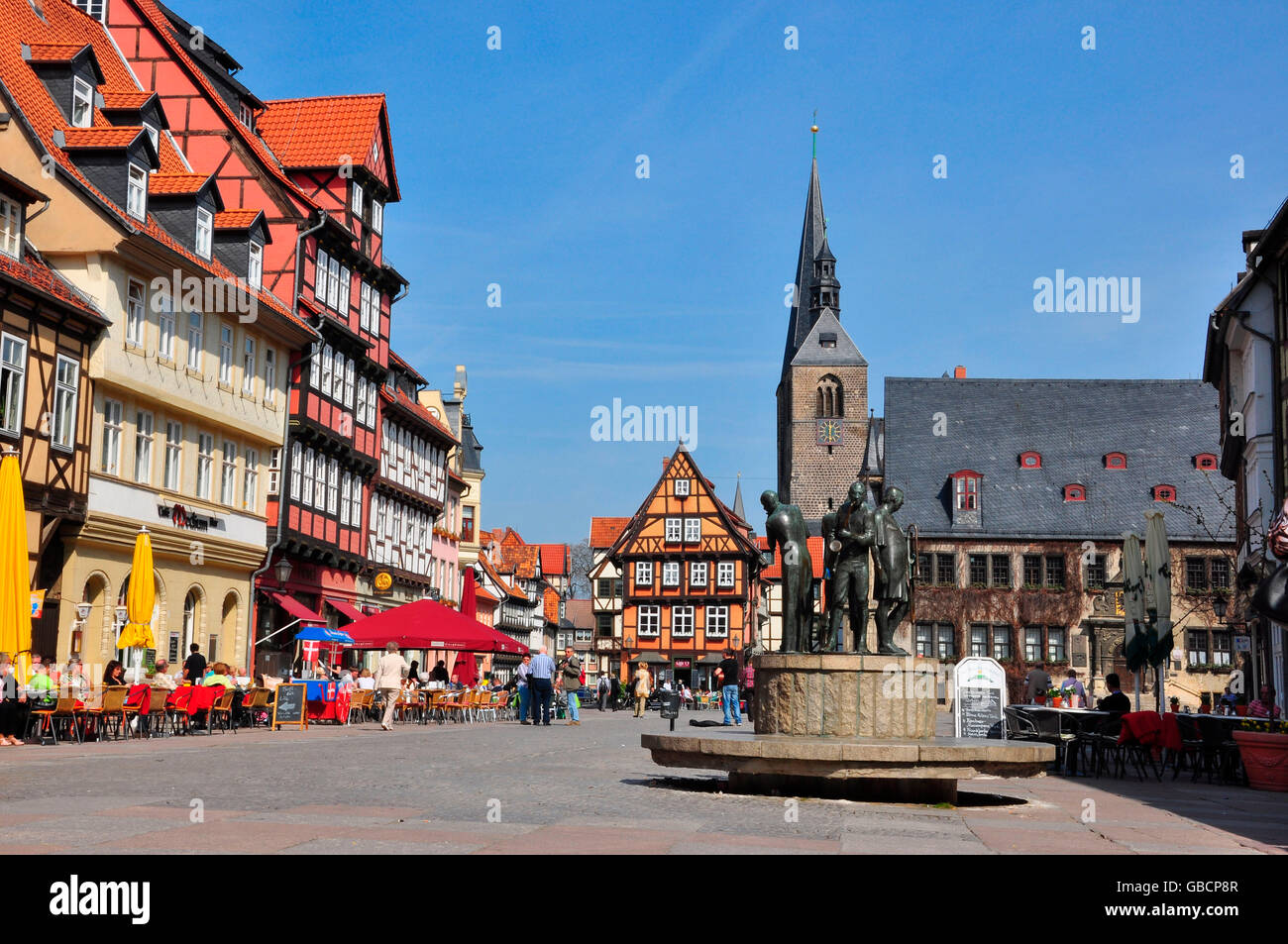 Market square, town hall, Quedlinburg, Saxony-Anhalt, Germany Stock Photo