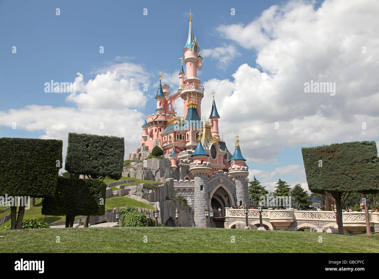 Marne La Vallee, France. July 1st, 2011. The Disneyland Paris Castle freshly painted. Lucy Clark/Alamy Live News Stock Photo