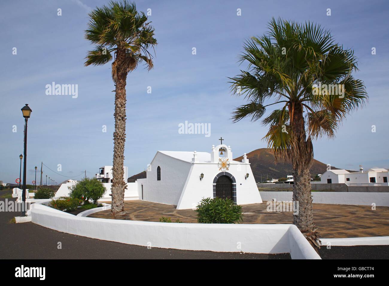 Kirche von Masdache, Weinanbaugebiet La Geria, Insel Lanzarote, Kanarische Inseln, Kanaren, Spanien Stock Photo