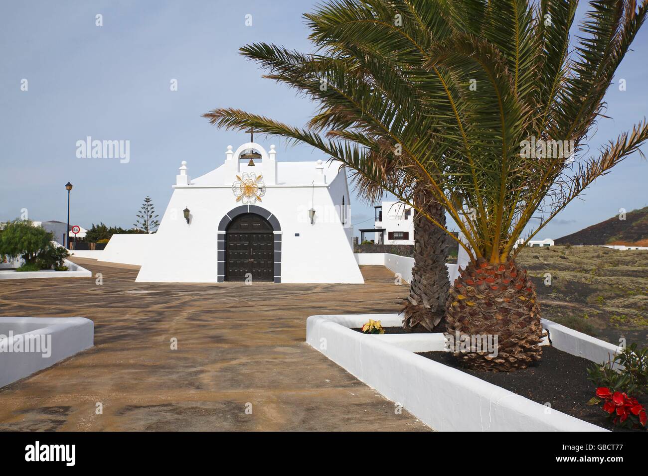 Kirche von Masdache, Weinanbaugebiet La Geria, Insel Lanzarote, Kanarische Inseln, Kanaren, Spanien Stock Photo