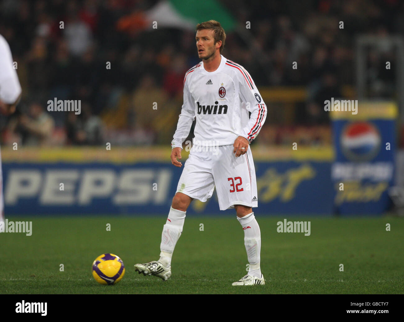 AC Milan's David Beckham during his debut against Roma in Italian Serie A game at the Olympic Stadium, Rome, Sunday 11 January 2009: Photo Nick Potts/PA Stock Photo