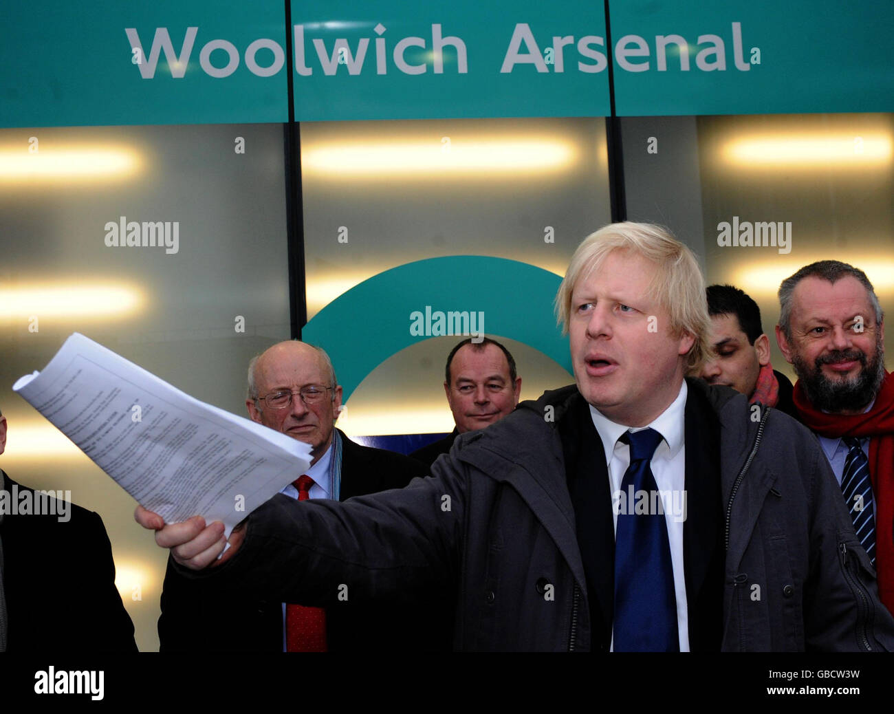 The Mayor of London Boris Johnson opens the new DLR extension at Woolwich Arsenal station in London. Stock Photo