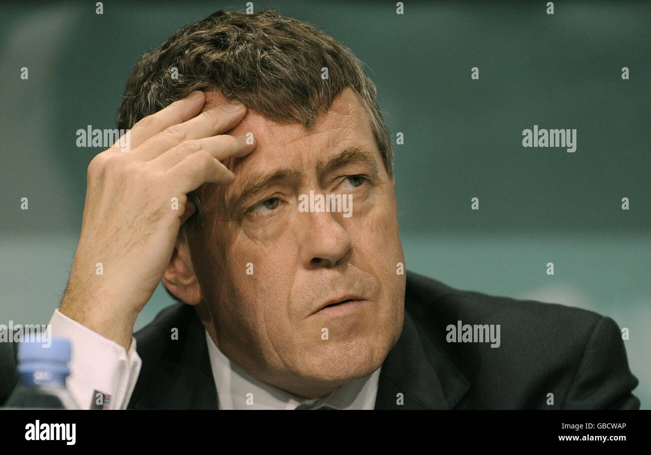 Innovation Secretary John Denham listens to questions at an Employment Summit in central London. Stock Photo