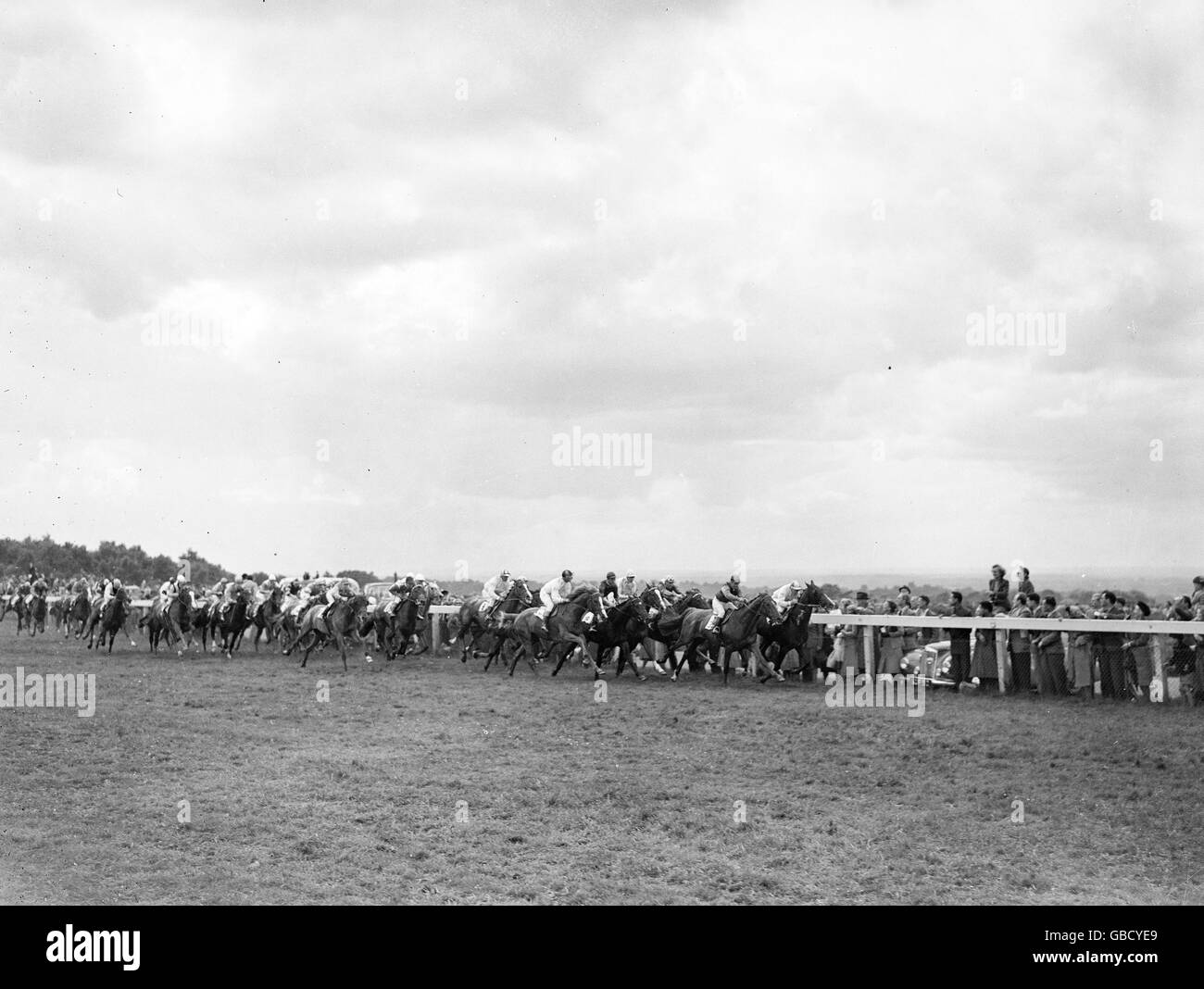 Horse Racing, Epsom Derby, 1952. A scene during the Derby at Epsom racecourse. Stock Photo
