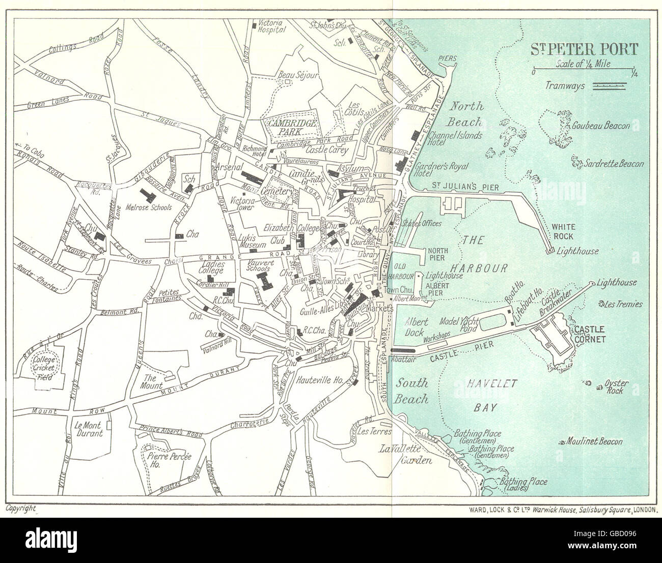 St Peter Port Guernsey Map Channel Islands: Guernsey: St. Peter Port Town Plan. Ward Lock, 1925 Old Map  Stock Photo - Alamy
