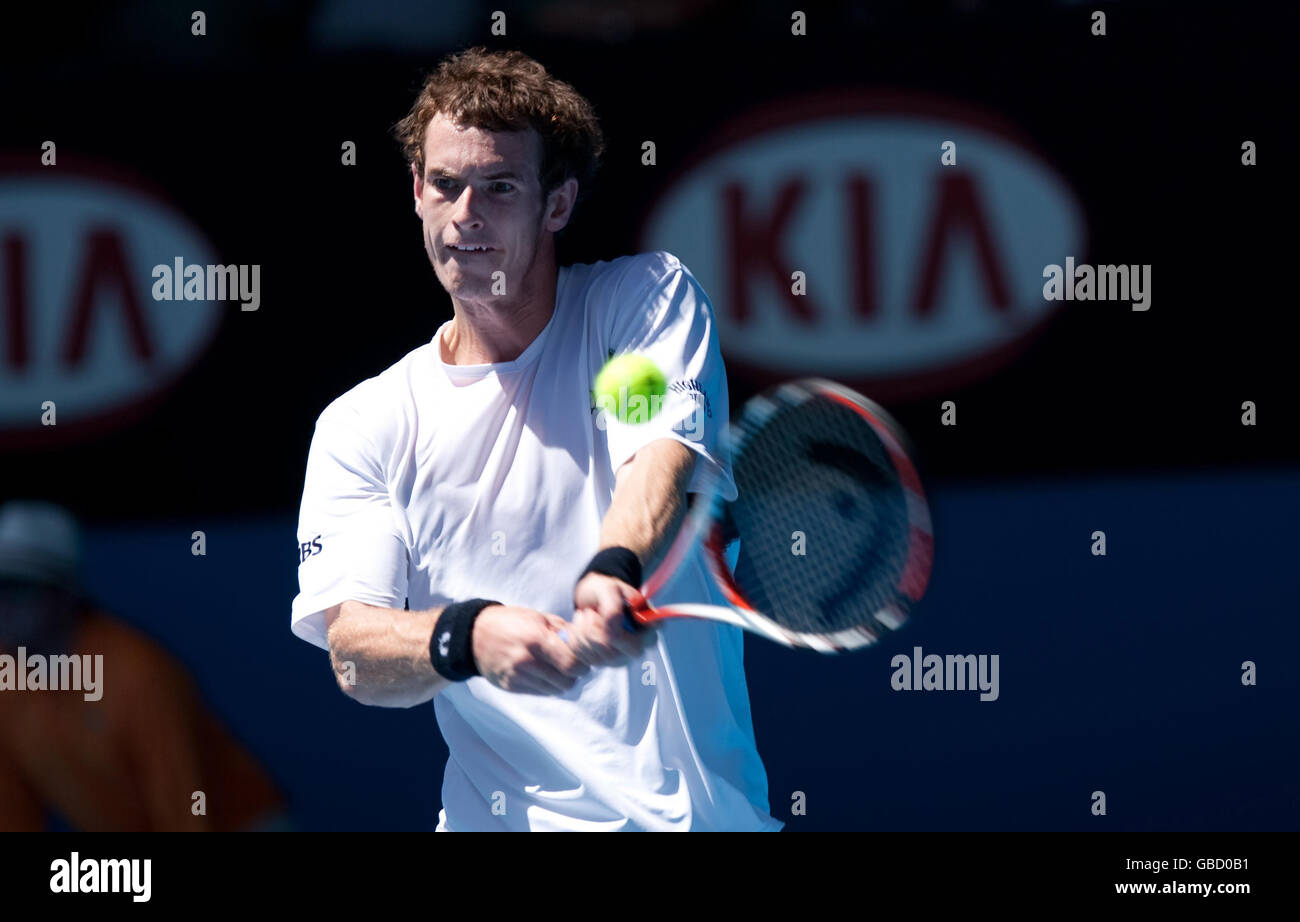 Great Britain's Andy Murray in action against Romania's Andrei Pavel during the Australian Open 2009 at Melbourne Park, Melbourne, Australia. Stock Photo