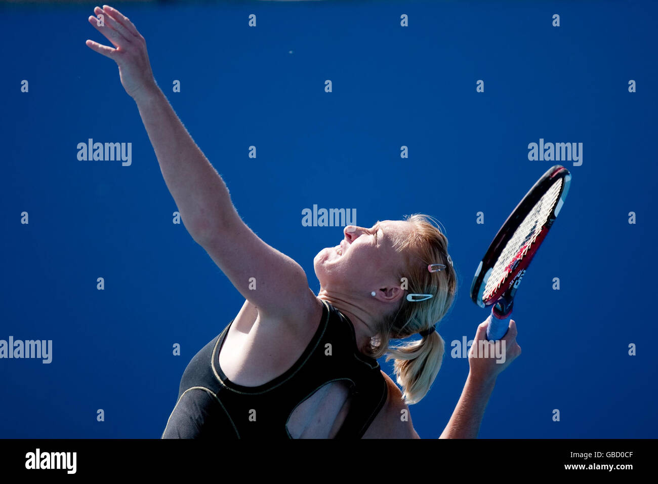 Great Britain's Elena Baltacha in action against Germany's Anna-Lena Groenefeld during the Australian Open 2009 at Melbourne Park, Melbourne, Australia. Stock Photo