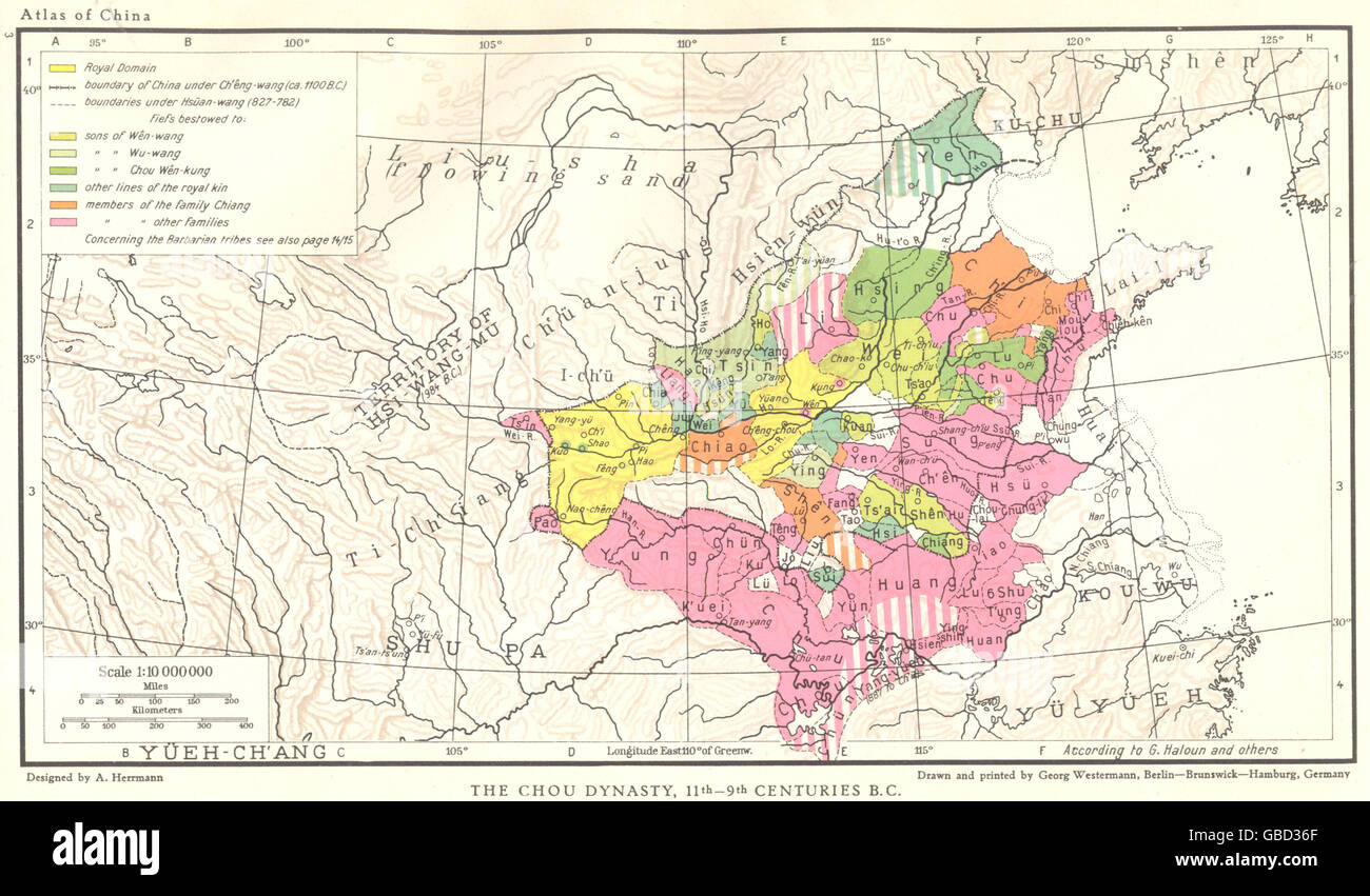 CHINA: The Chou Dynasty, 11th-9th Centuries BC, 1935 vintage map Stock Photo