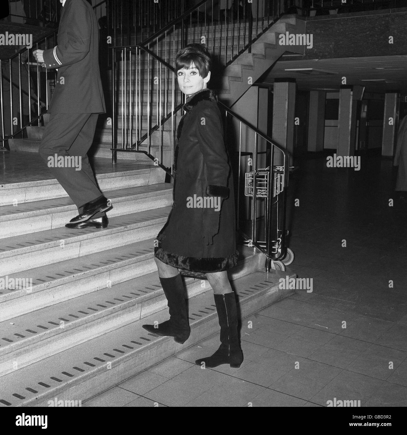 Actress Audrey Hepburn at London Airport before leaving for Geneva. Stock Photo