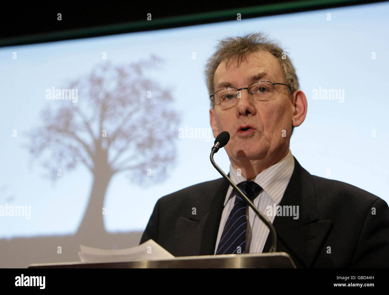 Author Denis Bradley speaks at the launch of a report on dealing with three decades of violence. Stock Photo