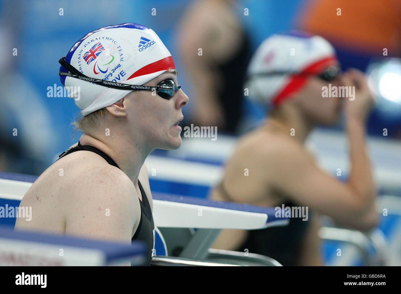 Paralympics - Beijing Paralympic Games 2008 - Day Eight. Great Britain's Mhairi love prepares to start in the Women's 400m Freestyle S6 heat in the National Acquatic Centre, Beijing Stock Photo