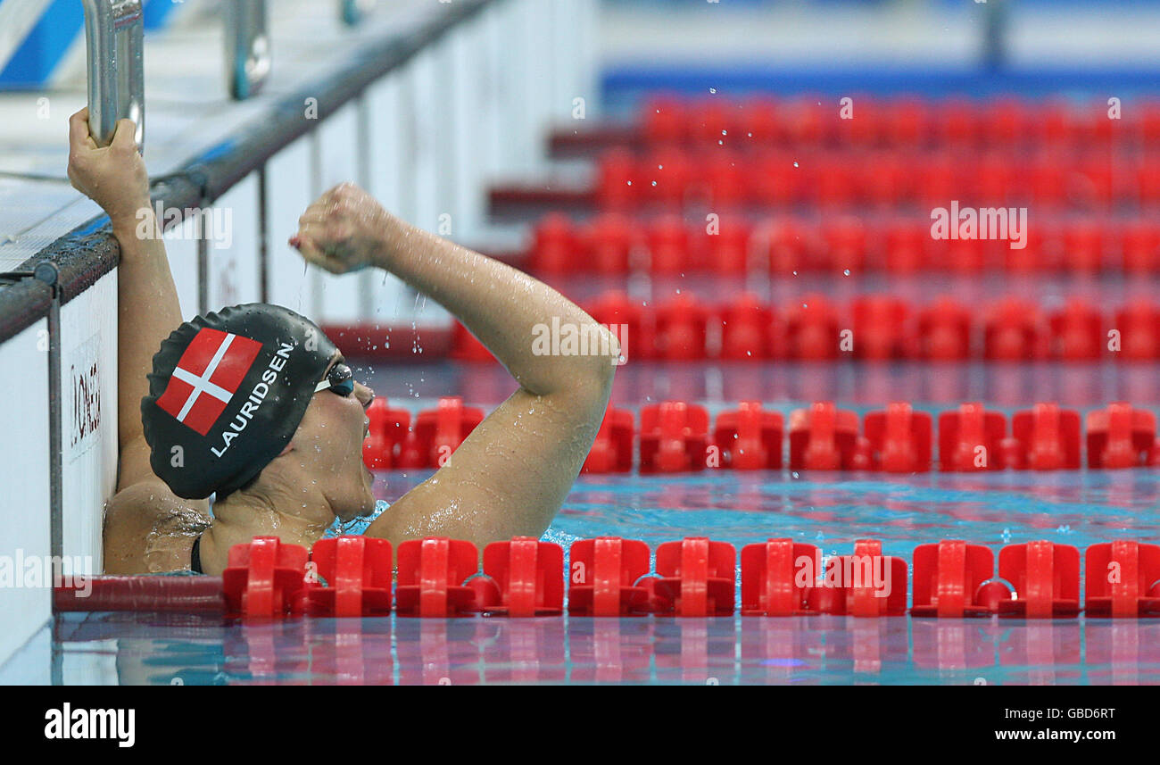 Paralympics - Beijing Paralympic Games 2008 - Day Eight. Denmark's Karina Lauridsen reacts after she wins gold in the Women's 150M Individual Medley in the National Acquatic Centre, Beijing Stock Photo