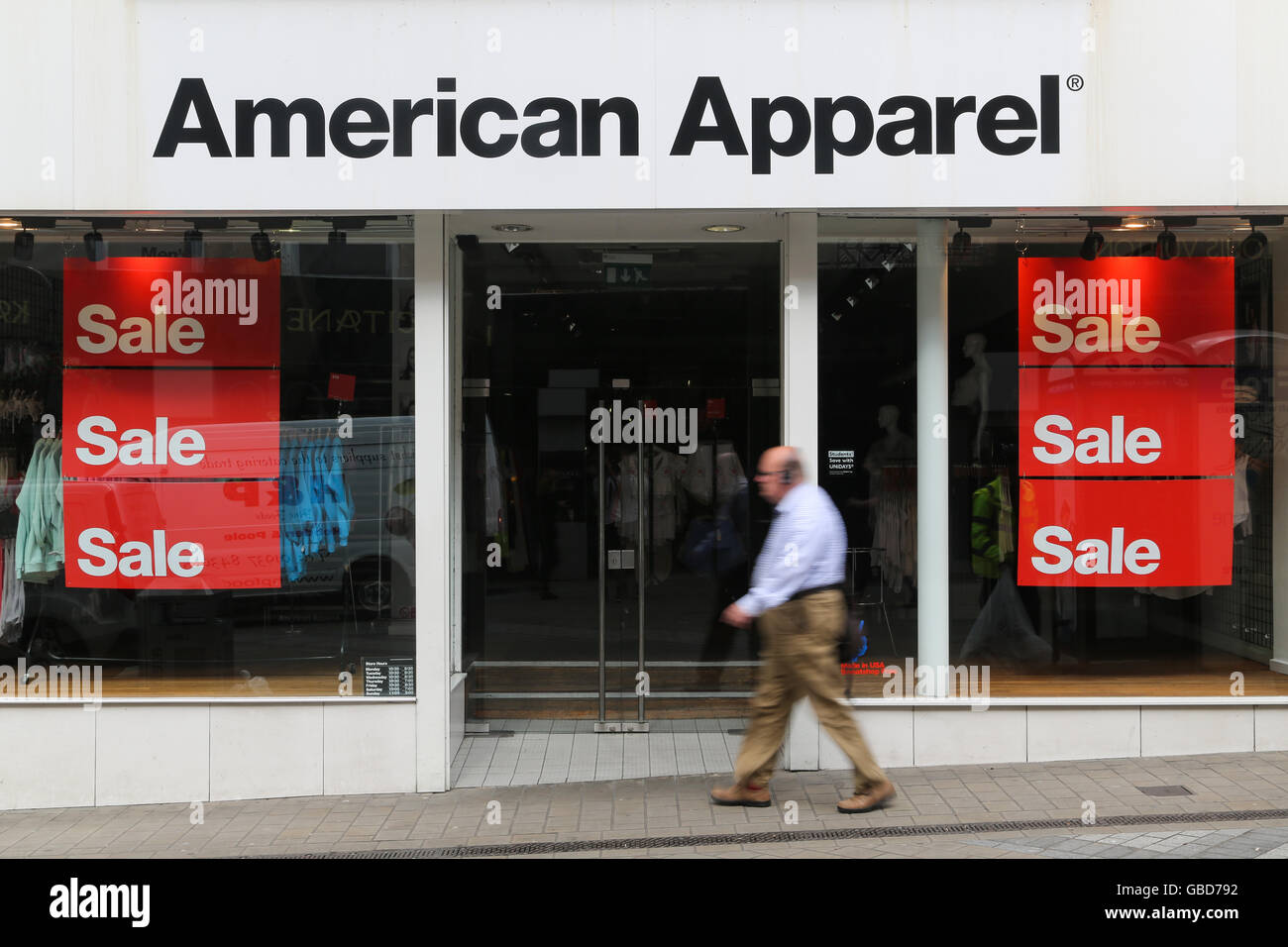 An American Apparel store in Leeds, West Yorkshire. Stock Photo