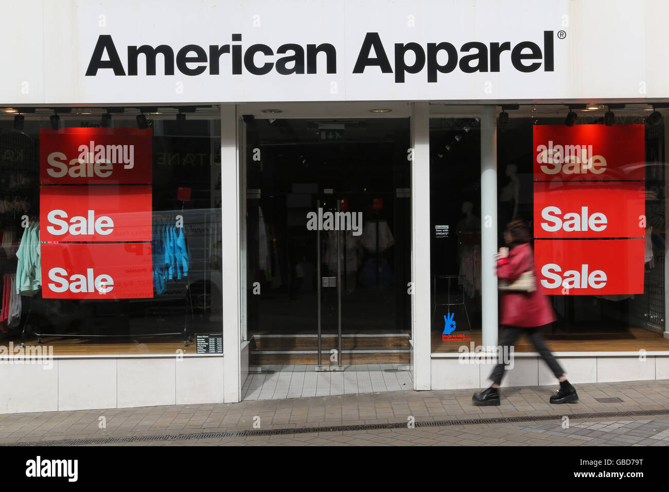 An American Apparel store in Leeds, West Yorkshire. Stock Photo