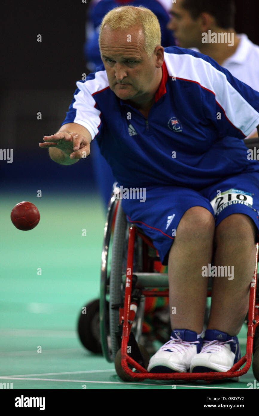 Paralympics - Beijing Paralympic Games 2008 - Day Six. Great Britain's Nigel Murray takes a shot during the Team Boccia final at the Beijing Paralympic Games 2008, China. Stock Photo