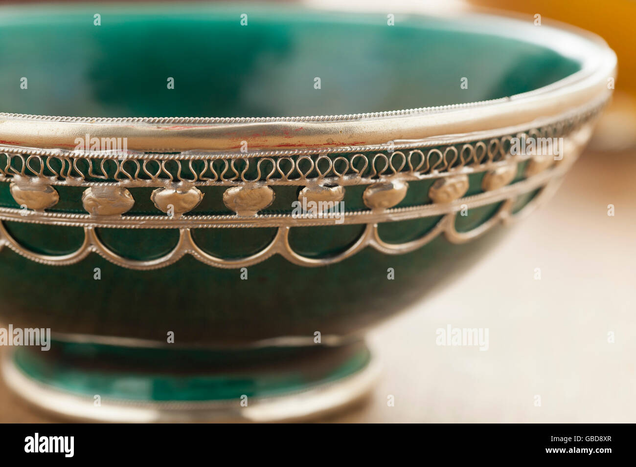 Traditional decorated green Moroccan bowl Stock Photo