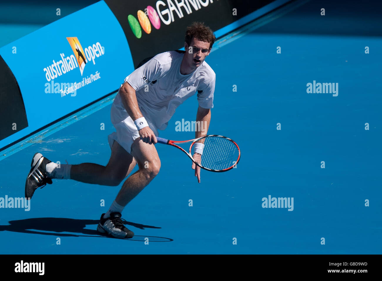 Great Britain's Andy Murray in action against Spain's Fernando Verdasco during the Australian Open 2009 at Melbourne Park, Melbourne, Australia. Stock Photo