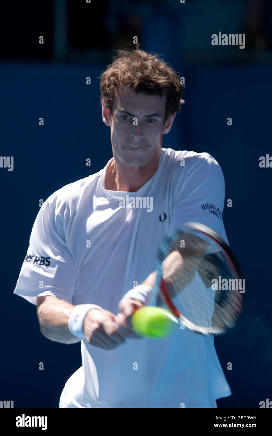 Great Britain's Andy Murray in action against Spain's Fernando Verdasco during the Australian Open 2009 at Melbourne Park, Melbourne, Australia. Stock Photo