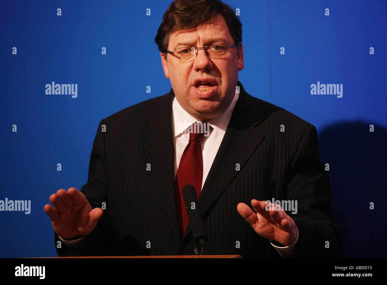 Taoiseach Brian Cowen at a press conference in the Government Buildings, Dublin. Stock Photo