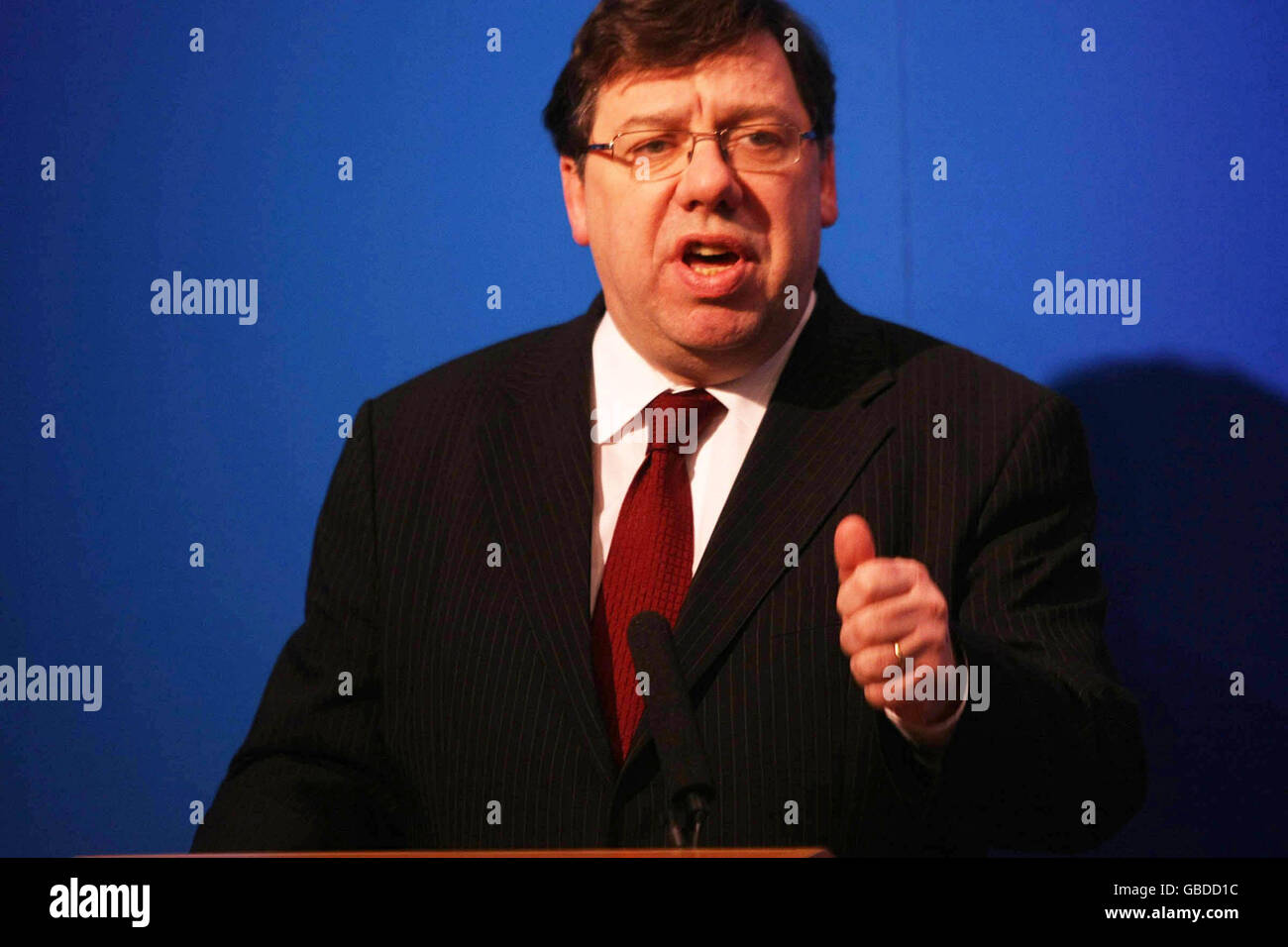 Taoiseach Brian Cowen at a press conference in the Government Buildings, Dublin. Stock Photo