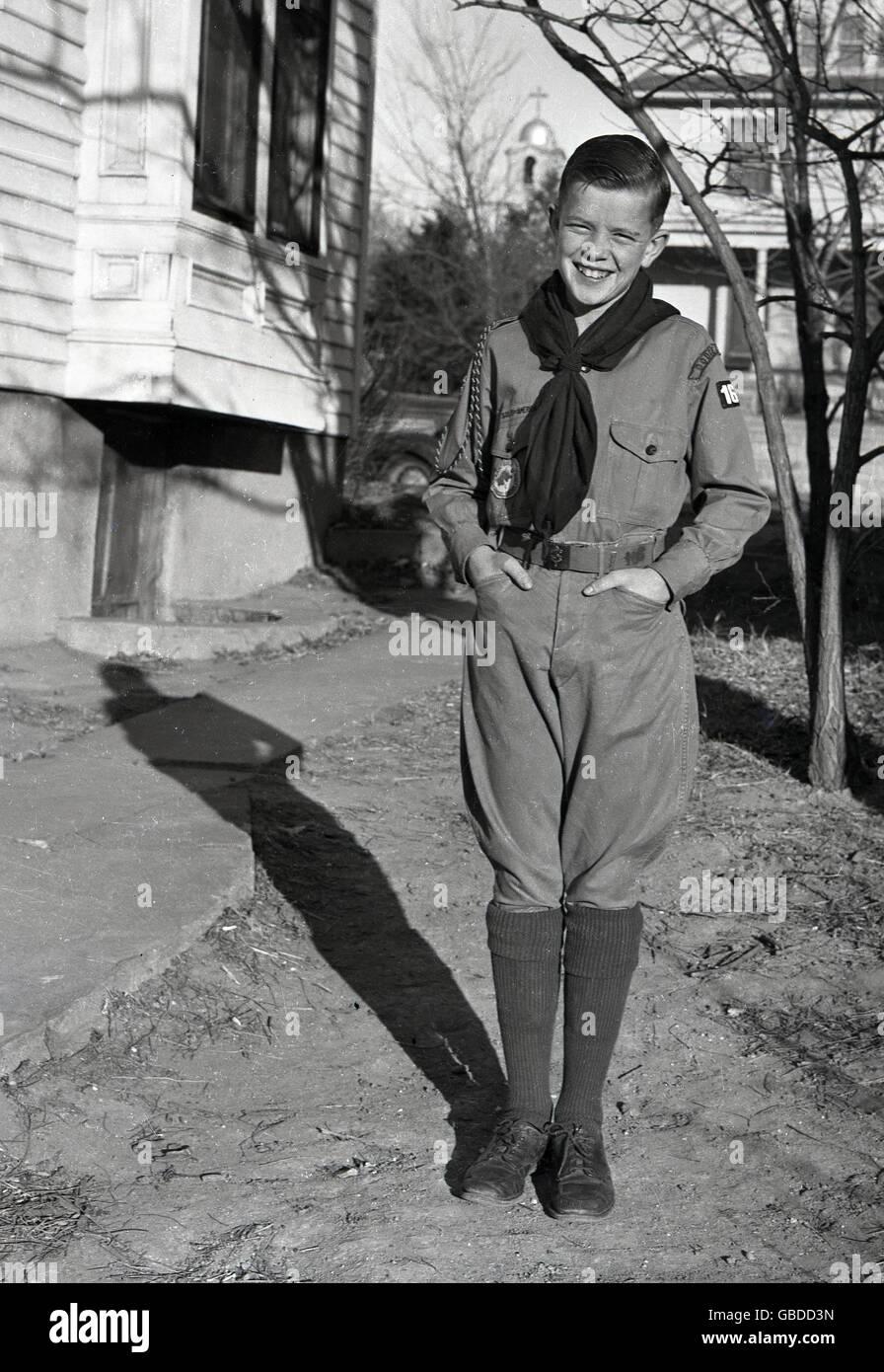 1950s, historical, America, young boy in his Scout uniform, the Boy