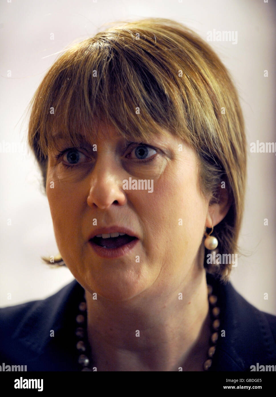 Home Secretary Jacqui Smith during a visit to the Refuge domestic violence facility at International House, London. Stock Photo