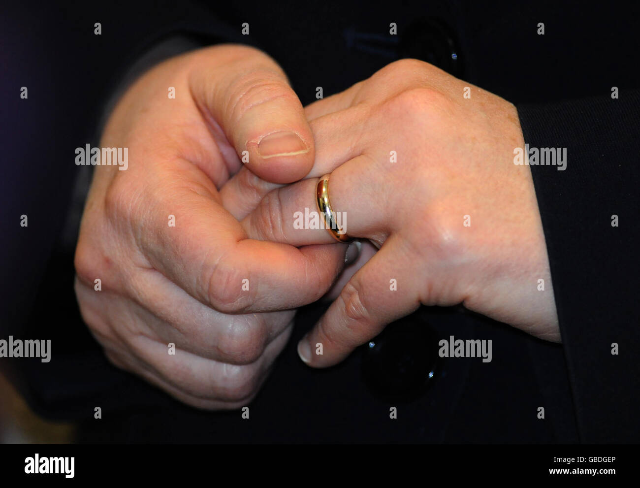 A close up of Home Secretary Jacqui Smith's hands during a visit to the Refuge domestic violence facility at International House, London. Stock Photo