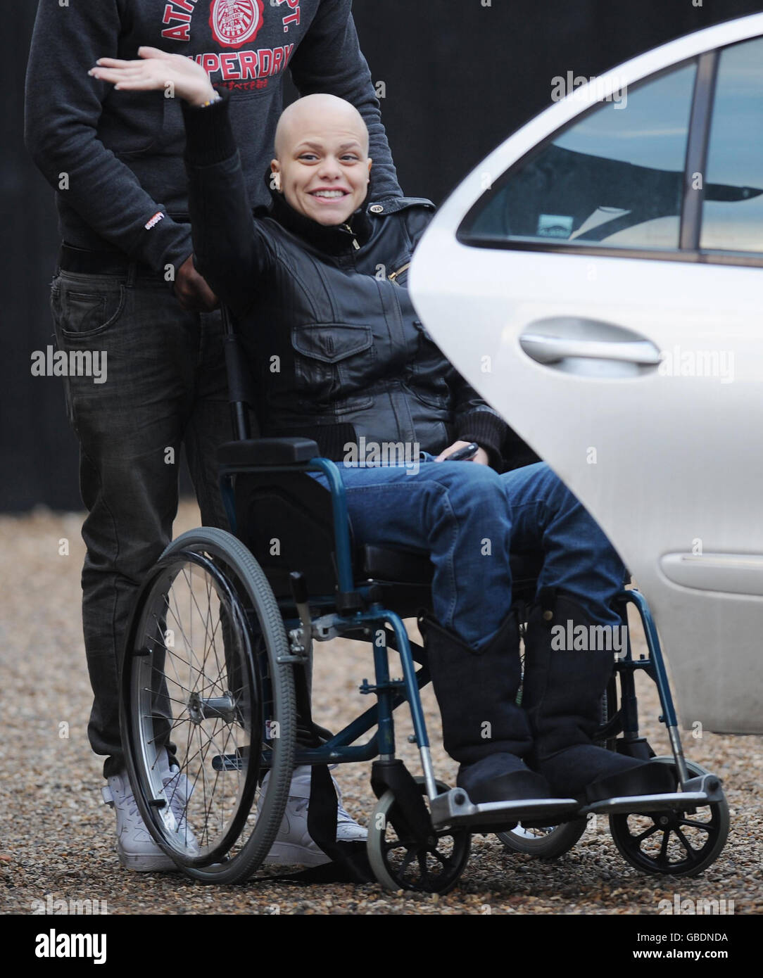 Jade Goody leaves her Essex home, this afternoon. Stock Photo
