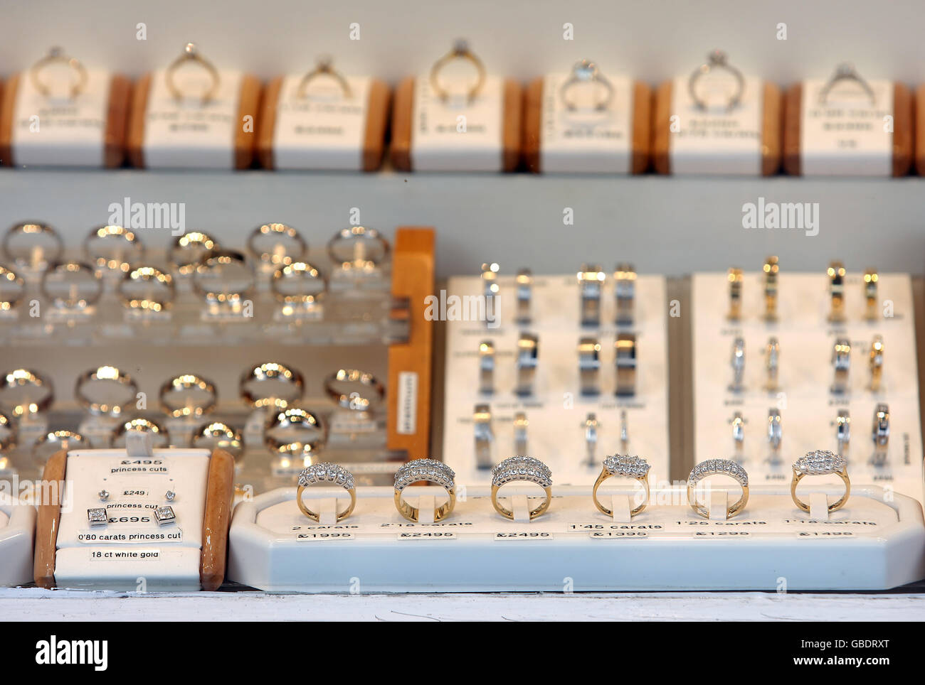 Jewellery on display at a shop in the jewellery quarter hires stock