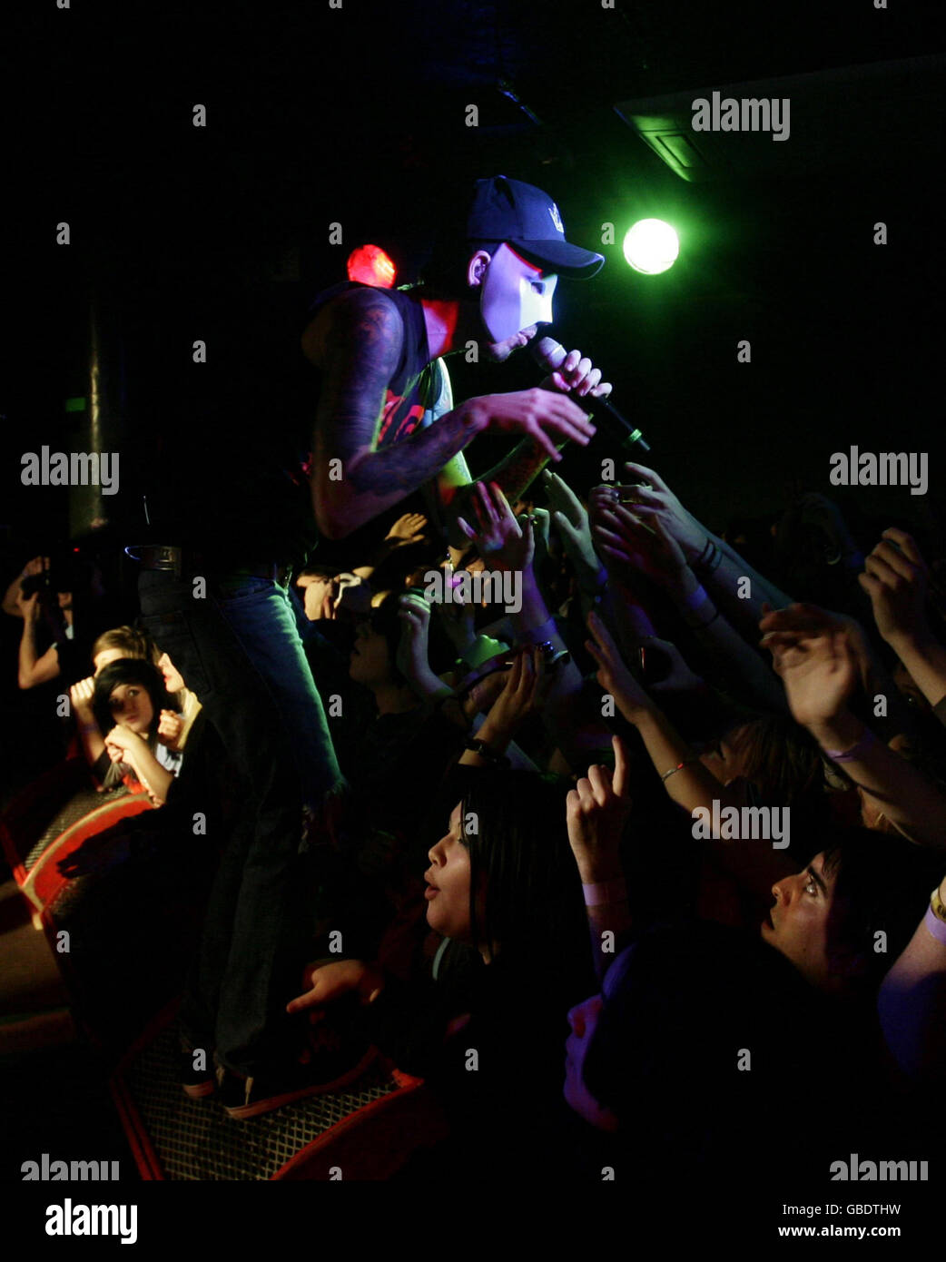 FOR . US band Hollywood Undead on stage during their gig at the Camden Underworld in north London. Stock Photo