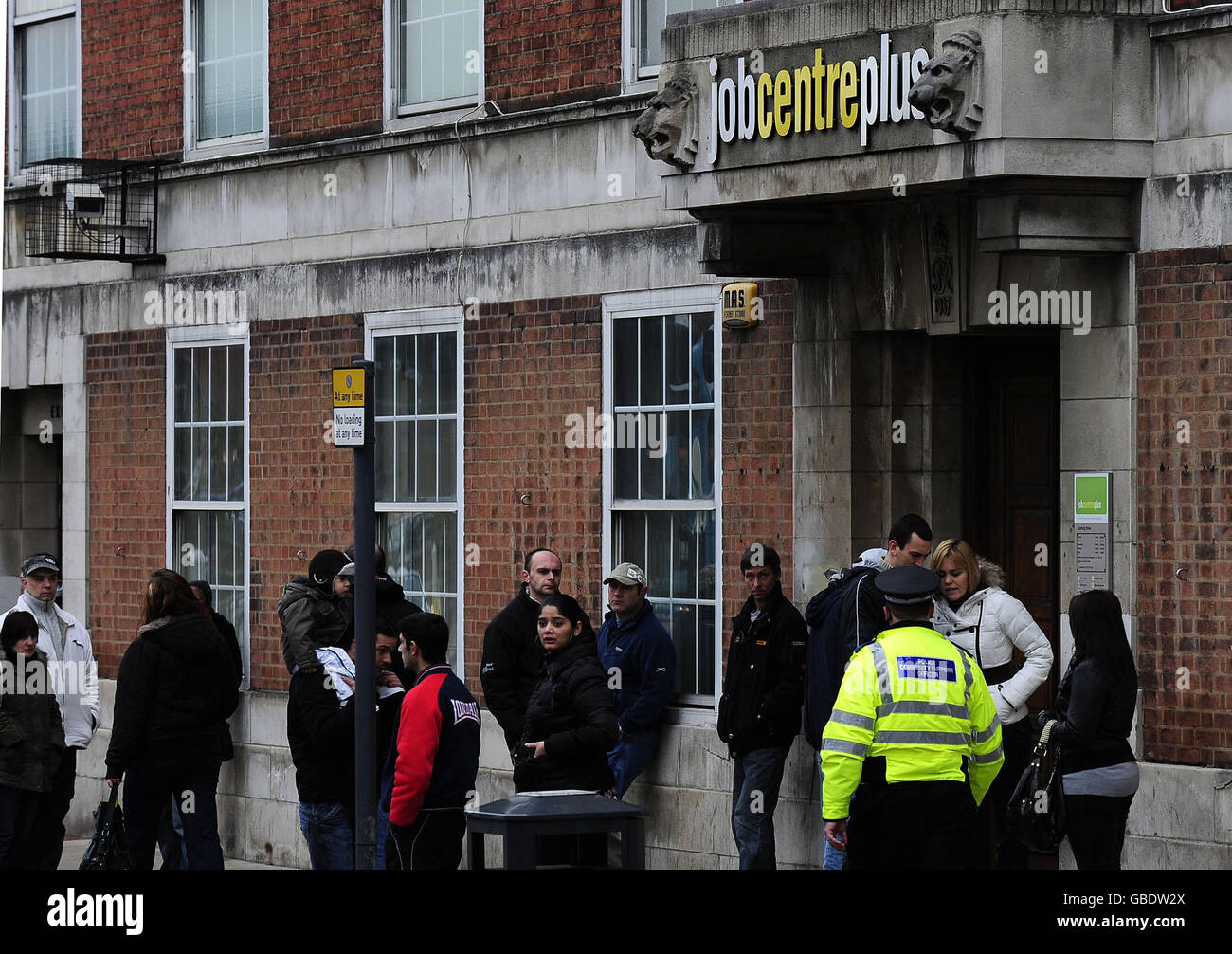 A general view of the scene outside a Job Centre Plus in Leeds city